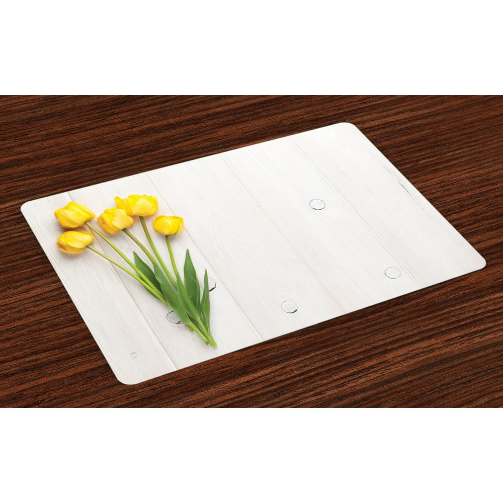 Yellow Placemats Set of 4 Colorful Tulips on a Rustic White Wooden Yellow Board with Spring