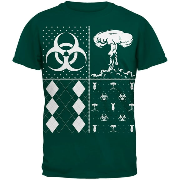 Biohazard Festive Blocks Ugly Christmas Sweater Dark Green Adult T-Shirt - X-Large
