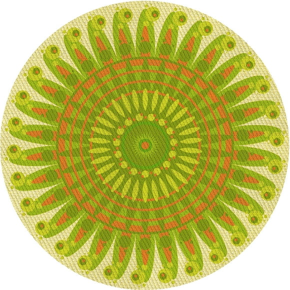 Ahgly Company Tapis d'Intérieur Rond Lavable en Machine Transitionnel Jaune Vif, 4 Pieds Rond
