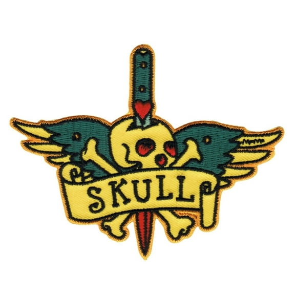 Illicit Martin Wing Skull Dagger Patch Biker Death Embroidered Iron On Applique