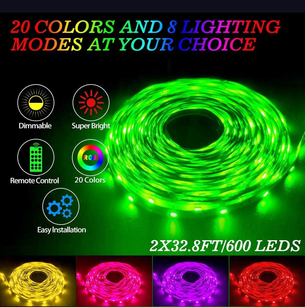 [32.8ft/10m] RGB LED Strip Lights Color Changing Light Strip with Remote, 300LEDs Bright LED Lights, DIY Color Options Tape Lights with Power Adapter for Bedroom Ceiling Under Cabinet
