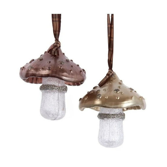 Kurt Adler Plastic Ornament for Christmas Tree, Assorted Mushrooms (Pack of 2)