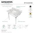 thumbnail image 4 of Kingston Brass KVPB3622M8SQ6 Edwardian 36" Carrara Marble Console Sink with Brass Legs (8-Inch, 3-Hole), Carrara Marble White/Polished Nickel, 4 of 5