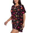 thumbnail image 2 of Fuzoiu Geometric Hearts Print Women's Short-Sleeved Pajama Set,Lounge Sleepwear Set,Womens Pajama Sets 2 Piece,Button-Up Top and Shorts with Pockets-Large, 2 of 7
