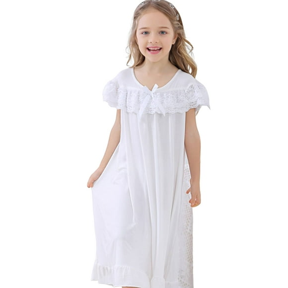 Chemise de Nuit Fille d'Été Sans Manches Chemise de Nuit Princesse Confortable pour les Enfants Pyjama 3-12 Ans