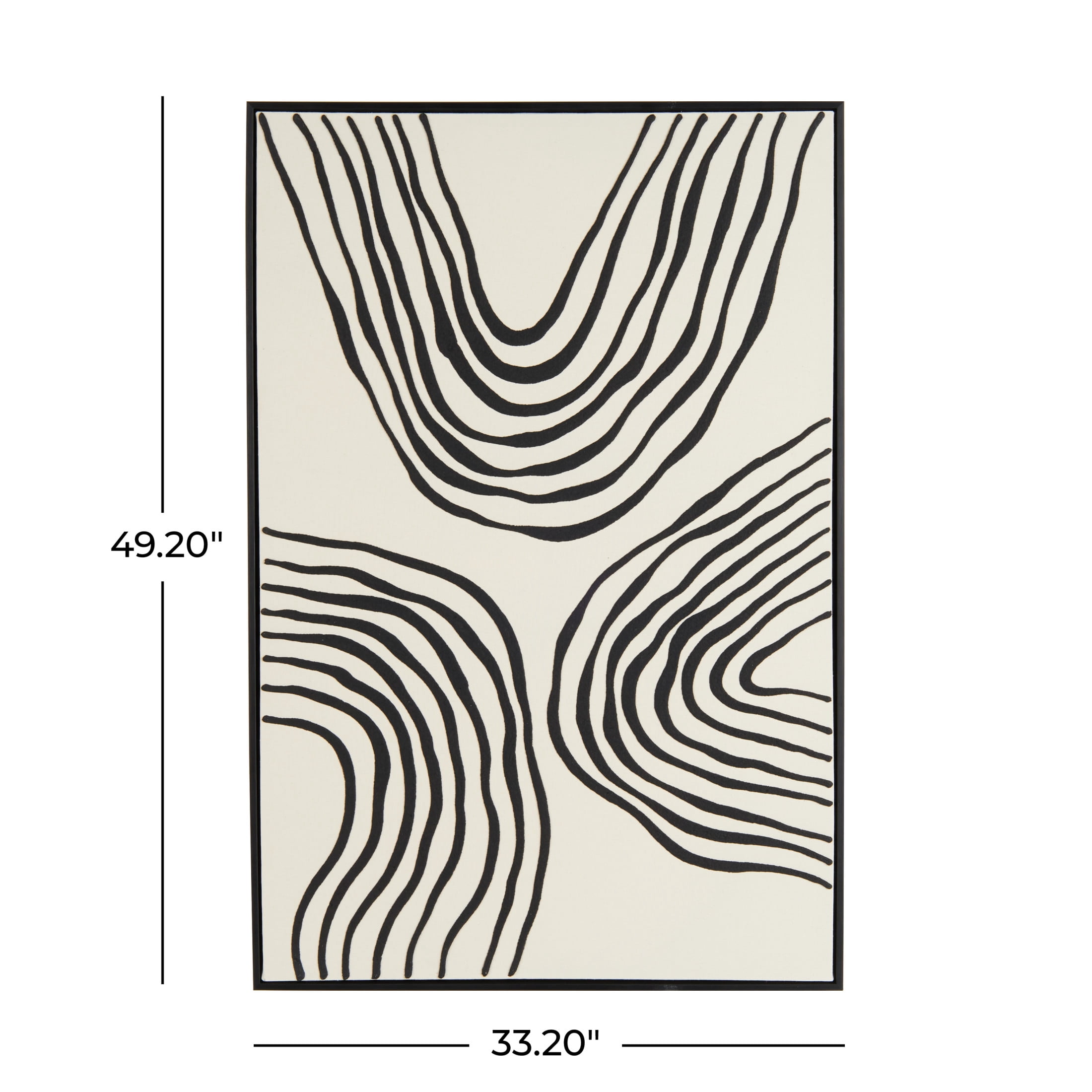 33" x 49" Wavy Line Abstract Framed Wall Art with Black Wooden Frame, by DecMode