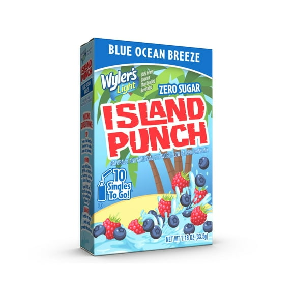 Wyler's Light, Island Punch Blue Ocean Breeze, Singles To Go, Drink Mix, 10 singles, Zero Sugar, 1.18 oz