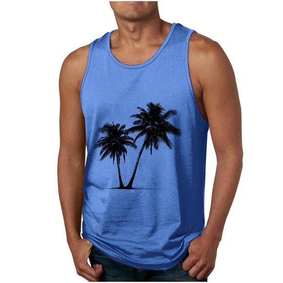 Weiqiqre Mens Tank Top Colorless Gradient Printing Round Neck Thin Strap Leakage Back Regular Casual Sports Tank Blouses Summer Casual Wear,Size S-4XL