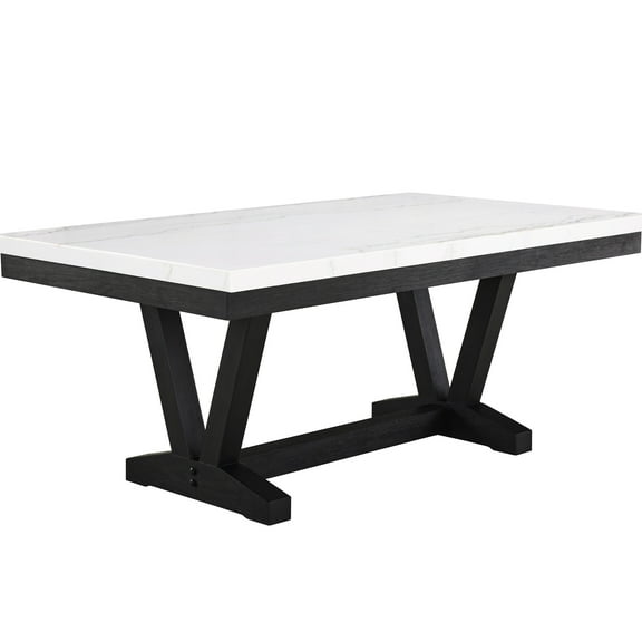 Modern Style Marble Dining Table With Rectangular Top And Black Trestle Beautiful Base