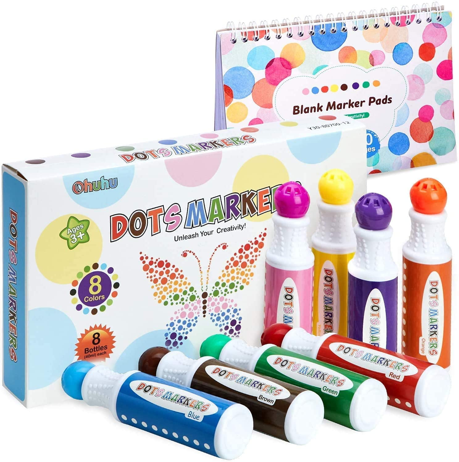 Washable Dot Markers Kit, 8 Colors Paint Marker (40 ml, 1.41 oz.) with