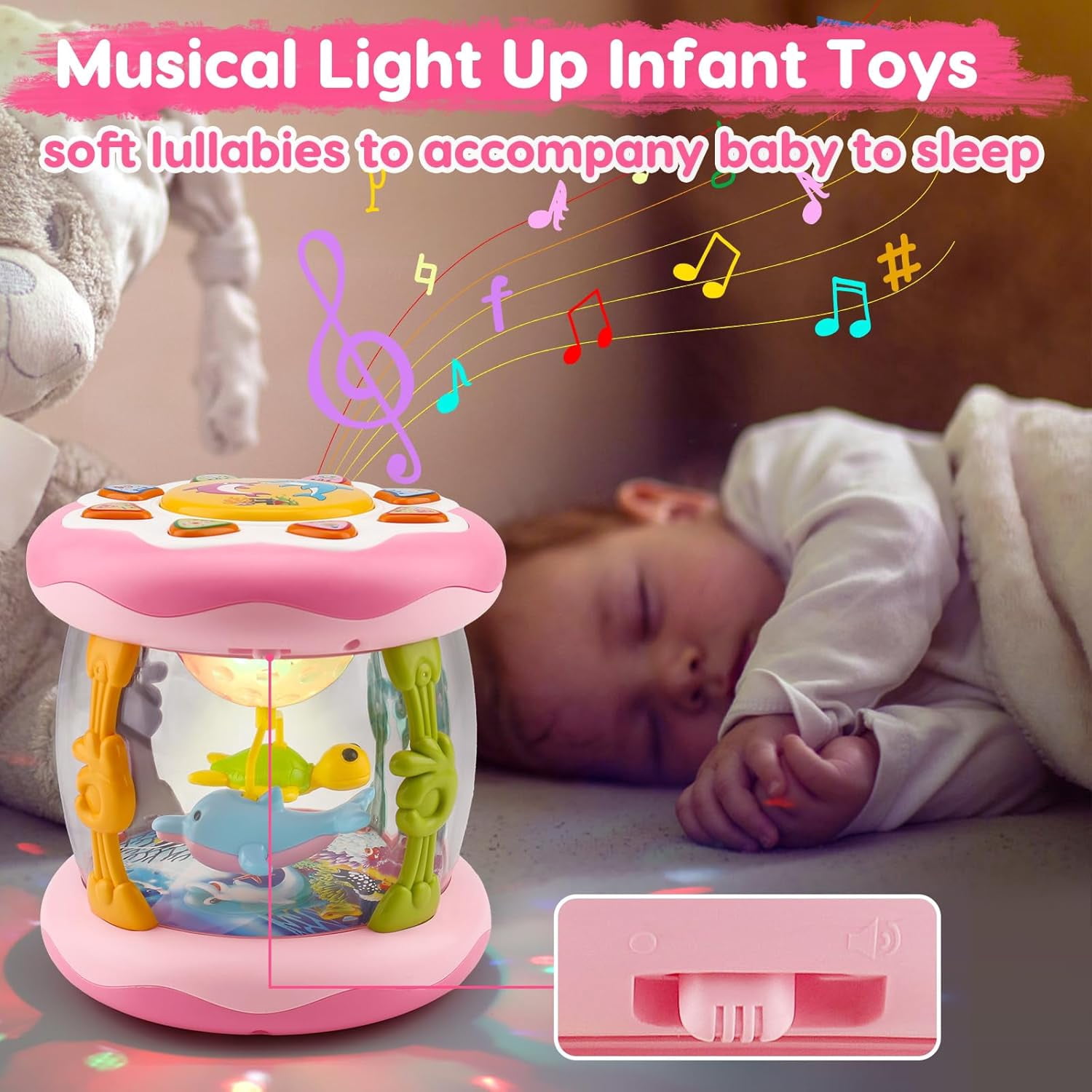 LINXUXIE Baby Musical Learning Light Up Toys, Infant Ocean Projector Rotating Music Box, Christmas Birthday Gifts for 6-12 Month & 1-3 3-5 Year Old