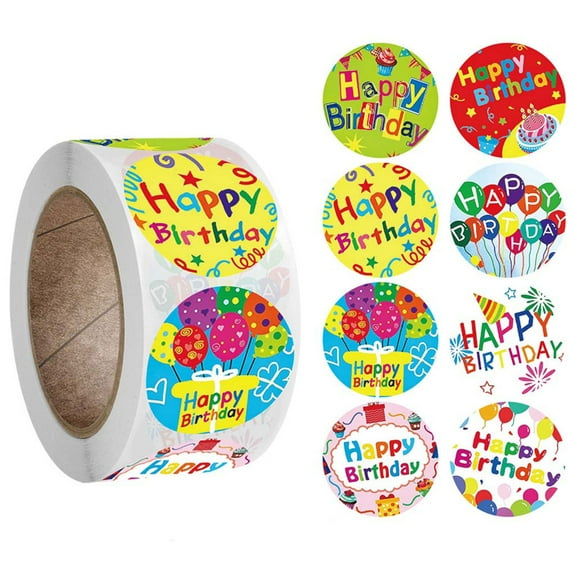 HEMLBOYW 500Pcs/Roll Handmade 8 Styles Happy Birthday Round Stickers Party Gift Packaging Seal Labels Happy Birthday Stickers