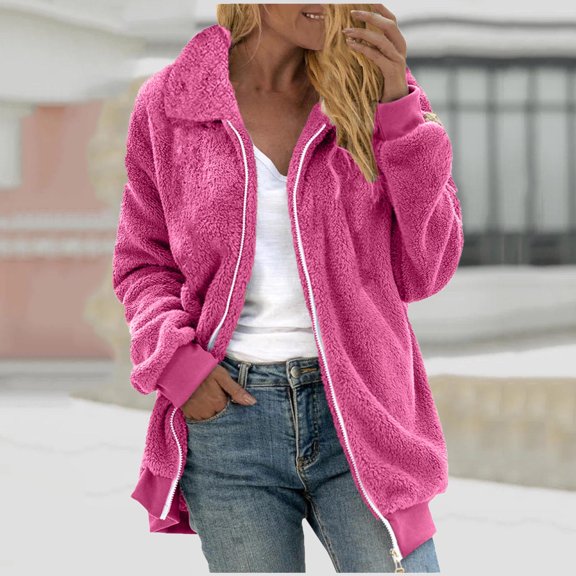 Aloohaidyvio Jackets Winter Coats for Women Fuzzy Fleece Jacket Hooded Color Block Patchwork Cardigan Coats Outerwear with Pockets