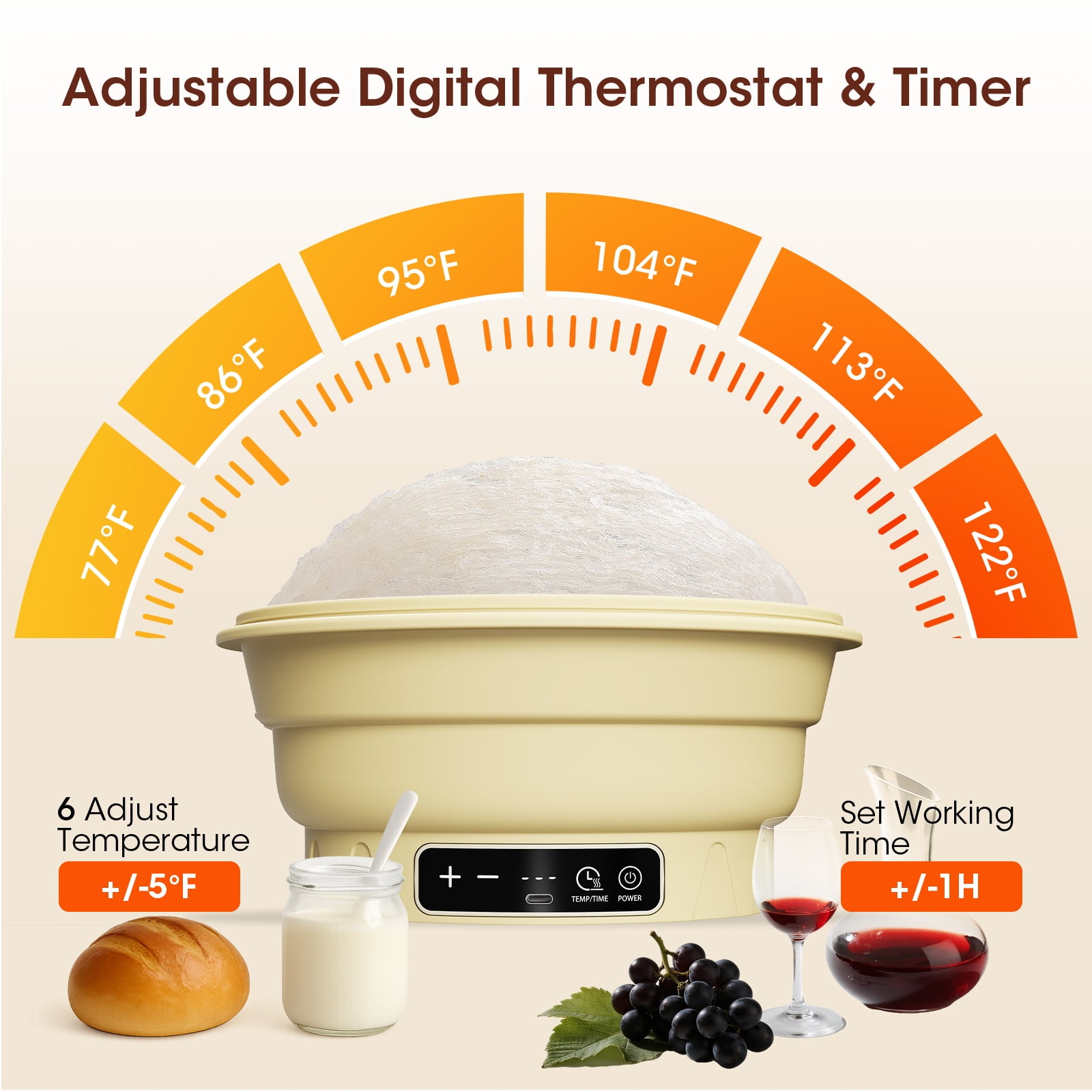 Electric Sourdough Starter Kit with 6-Temp (77-122℉) Control & Timer - 9" Foldable Sourdough Bread Baking Supplies & Dough Warmer - Complete Banneton Bread Proofing Basket Set for Artisan Home Bakers