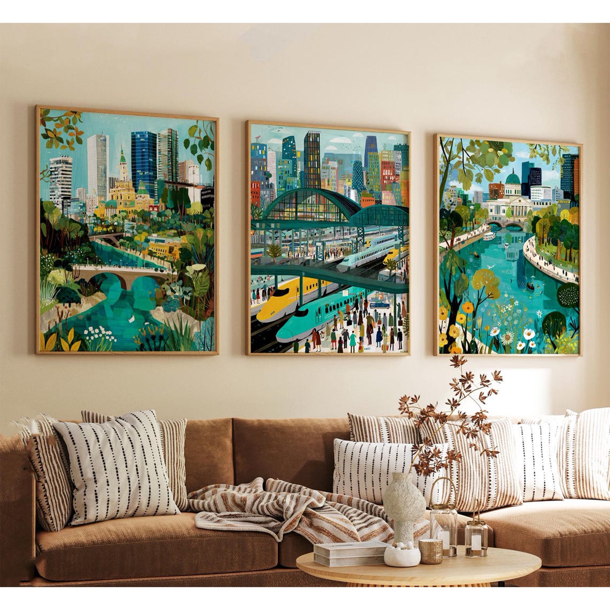 Set Of 3 Osaka Japan Wall Art Prints Vintage Inspired City Landscape Neutral Asian Travel Bedroom And Gallery Wall Decor
