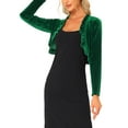 thumbnail image 4 of INSPIRE CHIC Women's Sweaters Knit Velvet Open Front Long Sleeves Shrug Cropped Cardigan M Green, 4 of 6