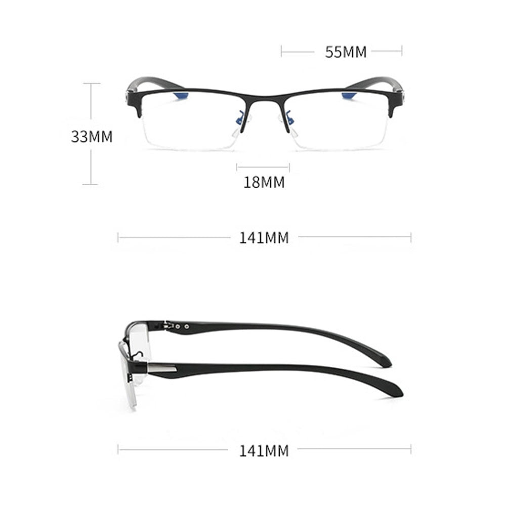 3 Pairs Mens Fashion Blue Light Blocking Half Rimless Reading Glasses 2.0, Metal Blue Spring Hinge Business Rectangle Readers +2.00
