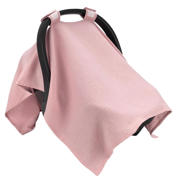 MISSMILE 100% Muslin Cotton Car Seat Cover Baby, Universal Carseat Covers, Breathable Baby Car Seat Canopy for Boys Girls, Soft Infant Car Seat Cover for Summer \u2014Pink