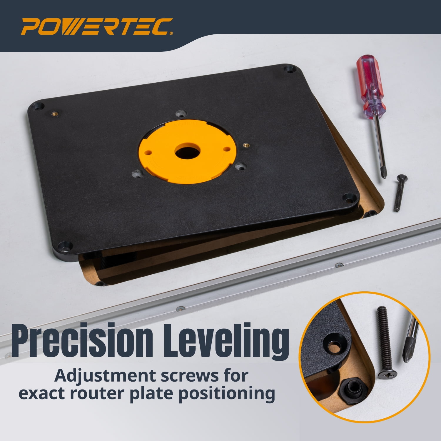 POWERTEC 24" x 32" Benchtop Router Table with Insert Plate – Laminated MDF Surface, Reducer Rings, Leveling Hardware & Starting Pin; Compatible with Bosch, DeWalt, Makita & More (71685)