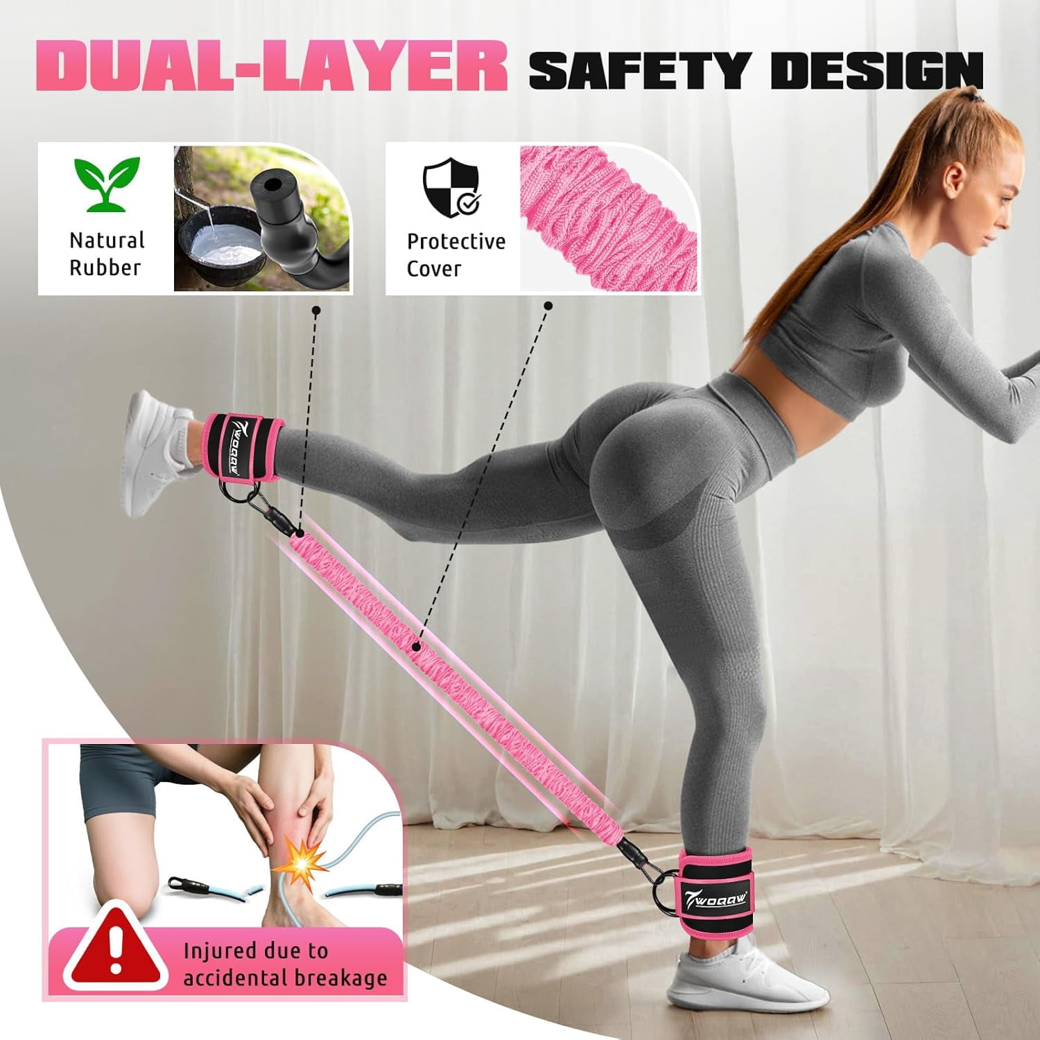 JJEAN-Ankle Resistance Bands with Cuffs, Leg and Glutes Workout Equipment, Resistance Bands with Ankle Straps for Cable Machine Kickbacks, Booty Workouts, Lower Body Exercises - Home Gym Exercise Equ