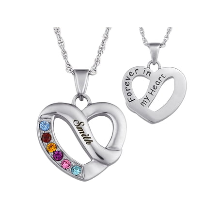 Family Jewelry Personalized Mother's Family Name & Birthstone Heart Necklace