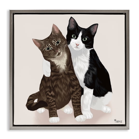 Stupell Industries Eclectic Hugging Cat Friends Gray Floating Frame Canvas Art, 25 x 25, by Tara Royle