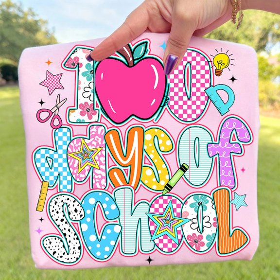 Nodb 100 Days Of School Shirt, Pink Apple Shirt Happy 100Th Day Shirt LIGHT PINK S-5XL