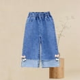 thumbnail image 4 of Auroural Girls Jeans under $10.00 Girls' Jeans Bow-Shaped Decoration Children's Straight Leg Wide Leg Jeans Loose and Versatile Elastic Waist Pants Blue, 4 of 5