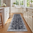 thumbnail image 4 of MJIAexp 2'x8' Boho Runner Rug,Non Slip Washable Floral Hallway Runner Rug with Rubber Backing, Low Pile Faux Wool Distressed Carpet for Kitchen, Laundry, Bedroom, Entrance,Black, 4 of 8