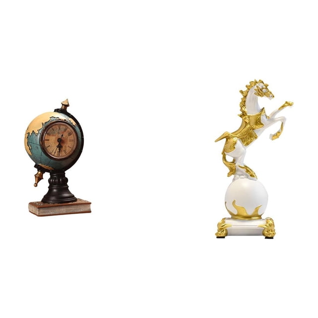 Figura De Caballo Moderna Con Globo Terráqueo, Reloj De Mesa, Adorno Artístico Para Oficina, Dormitorio, Sala De Estar, Estante, Escritorio, Chimenea, Colección