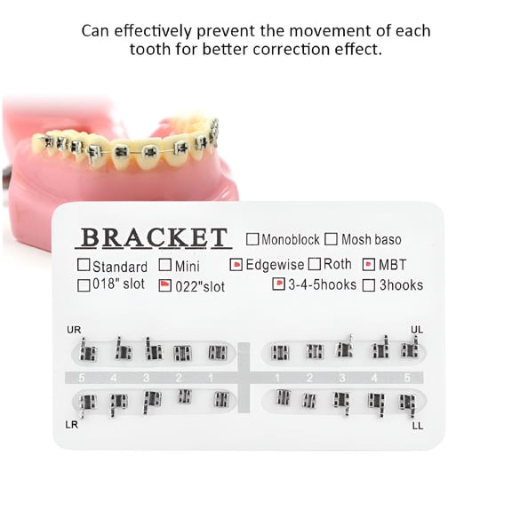 XIRQI 10 Packs Metal Dental Teeth Orthodontics Brackets Braces 022" Slot 3-4-5 Hooks