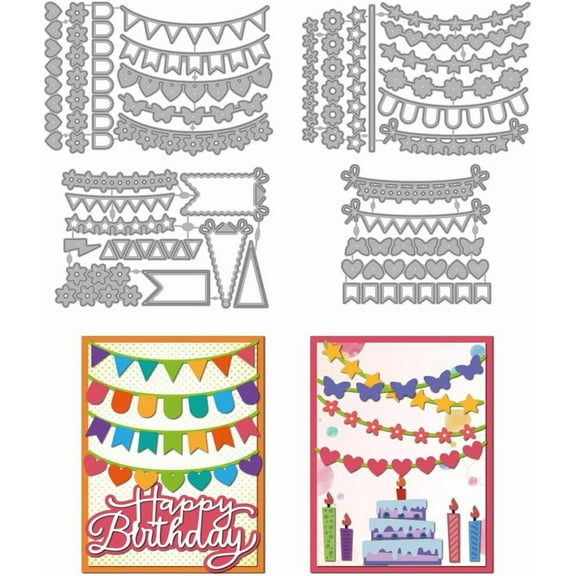 Party Banners Die Cuts for Card Making Colorful Flags Metal Cutting Dies Butterfly Love Flags Embossing Cutting Stencil for Scrapbooking Craft Paper Birthday Card Gift Decoration