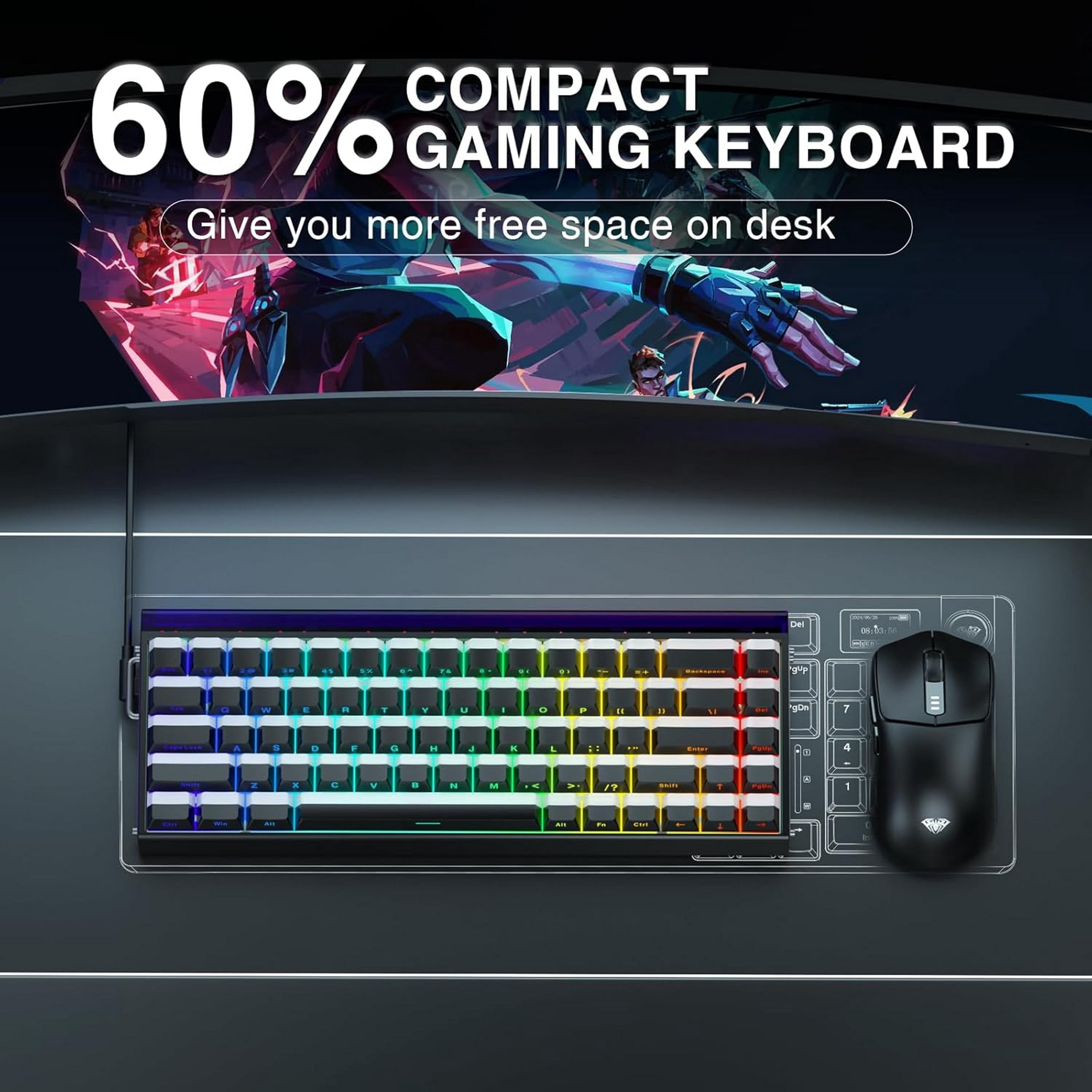 AULA Hero68 HE 60-Key Wired Hall Effect Gaming Keyboard, Magnetic Switch, RGB, Rapid Trigger and Response, Adjustable Actuation