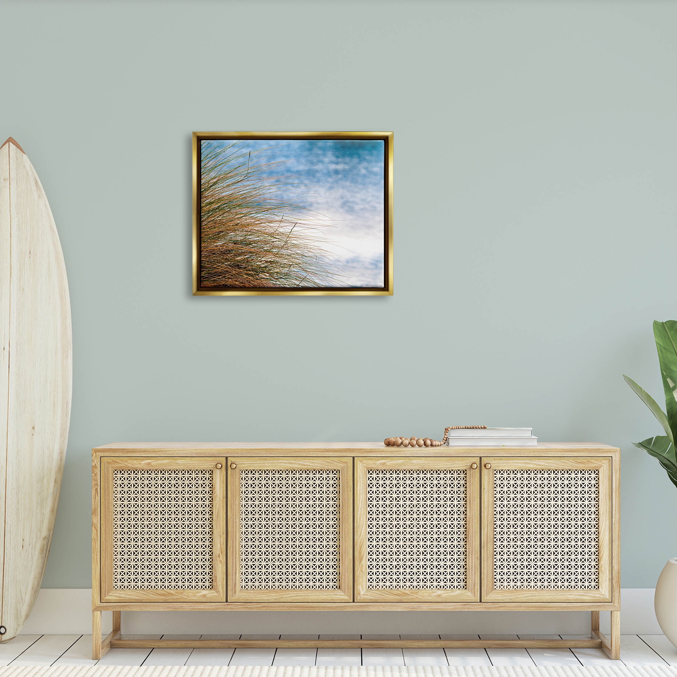 Stupell Industries Summer Beach Reed Grass Photography Photograph Metallic Gold Floating Framed Canvas Print Wall Art, Design by Mary Lou Photography