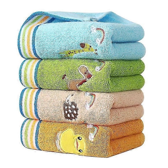 Soft Cotton Baby Children Face Washer Hand Towels Bath Towels Set (4Packs,27x50cm) Washing Bath Shower Wipe Nursing Towel Multi Color Kids Towel