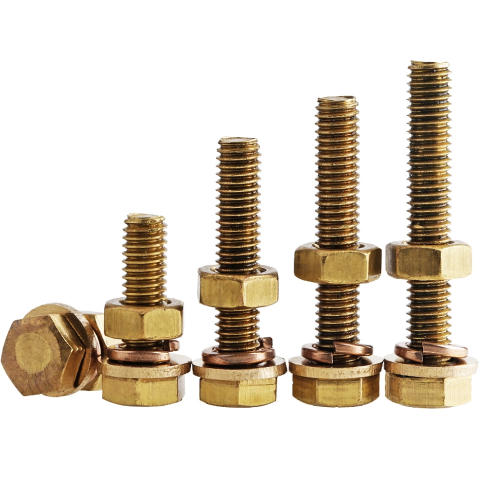 (1pcs) Brass Hex Bolt and Nut Flat Washer Lockwasher Kit, M12x90mm .