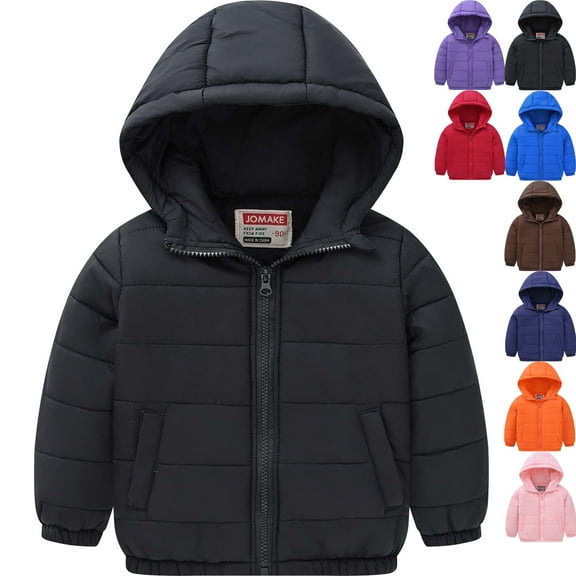 Admvng Winter Puffer Jacket for Boys Girls Solid Color Full Zipper Soft Lightweight Hooded And Pocketed Warm Puffer Outerwear 1 Years-9 Years