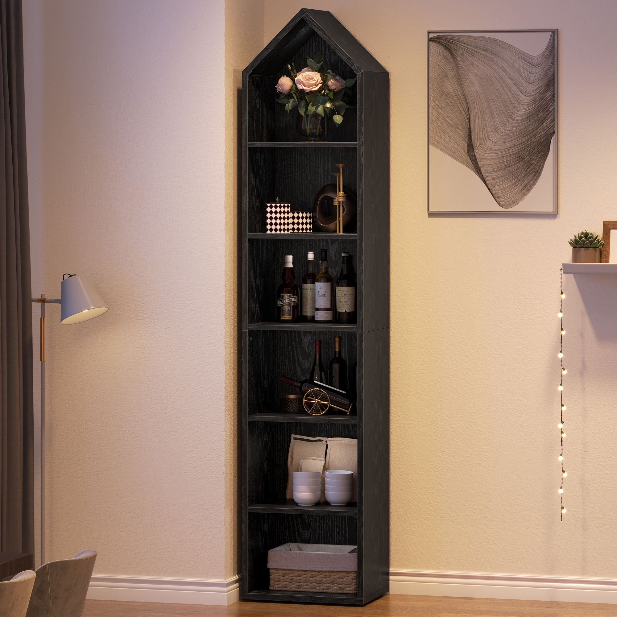 6-Tier Open Shelf 6-Cube Storage Organizer Standard Wood Bookcase Bookshelf Wall Shelf 72.8" Tall Narrow Bookcase Display Stand Home Office, Black