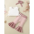 thumbnail image 2 of Arvbitana Baby Girls Summer Clothes Sleeveless Solid Color Crop Tank Tops + Plaid Patchwork Flare Pants + Headband 6M 12M 18M 24M Infant Toddler Casual 3Pcs Outfits, 2 of 10