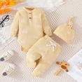 thumbnail image 2 of Baby Boy Girl Cotton Outdfit Sets Ribbed Long Sleeve Sun Print Button Design Romper And Elasticized Pants With Cap, 2 of 4
