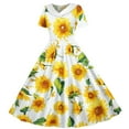 thumbnail image 3 of Avrntaa Little Girls Short Sleeve Dress Summer Cute Sunflower Print Maxi Dresses Flowy Ruffle A-Line Dress for 5-14Y, 3 of 6