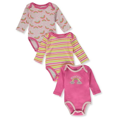 

Sweet & Soft Baby Girls 3-Pack L/S Rainbow Bodysuits - fuchsia/multi 3 - 6 months (Newborn)