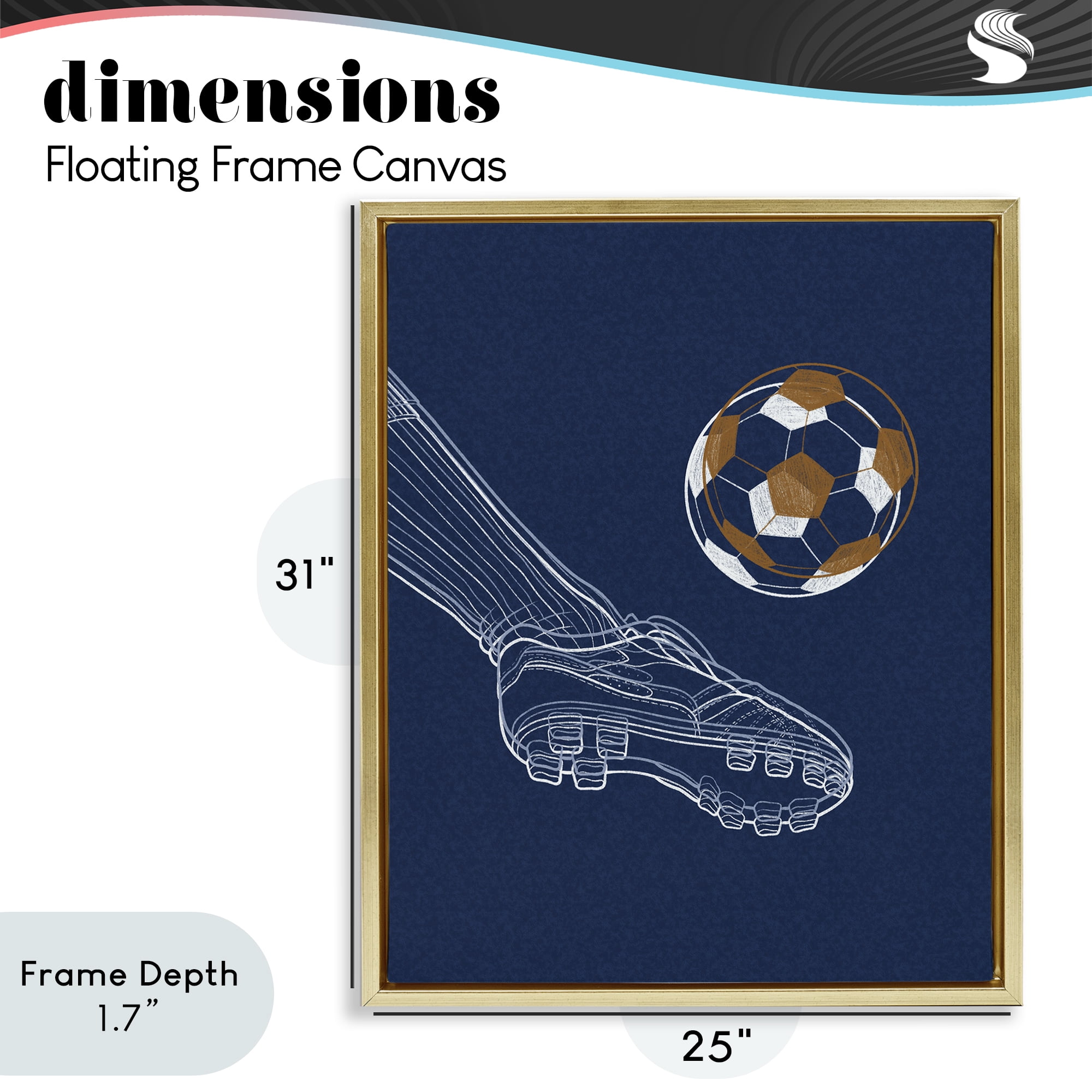 Stupell Industries Soccer Lines Contour Gold Framed Floater Canvas Wall Art, design by Marcus Prime