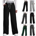 thumbnail image 1 of QLEICOM Womens Slacks Women's Wrinkle Free Relaxed Fit Straight Leg Pants Loose Wide Leg Pants High Waist Straight Pants Pants Work Cargo Casual Pants Wide Leg Pants Relaxed Fit Trousers Black L, 1 of 6