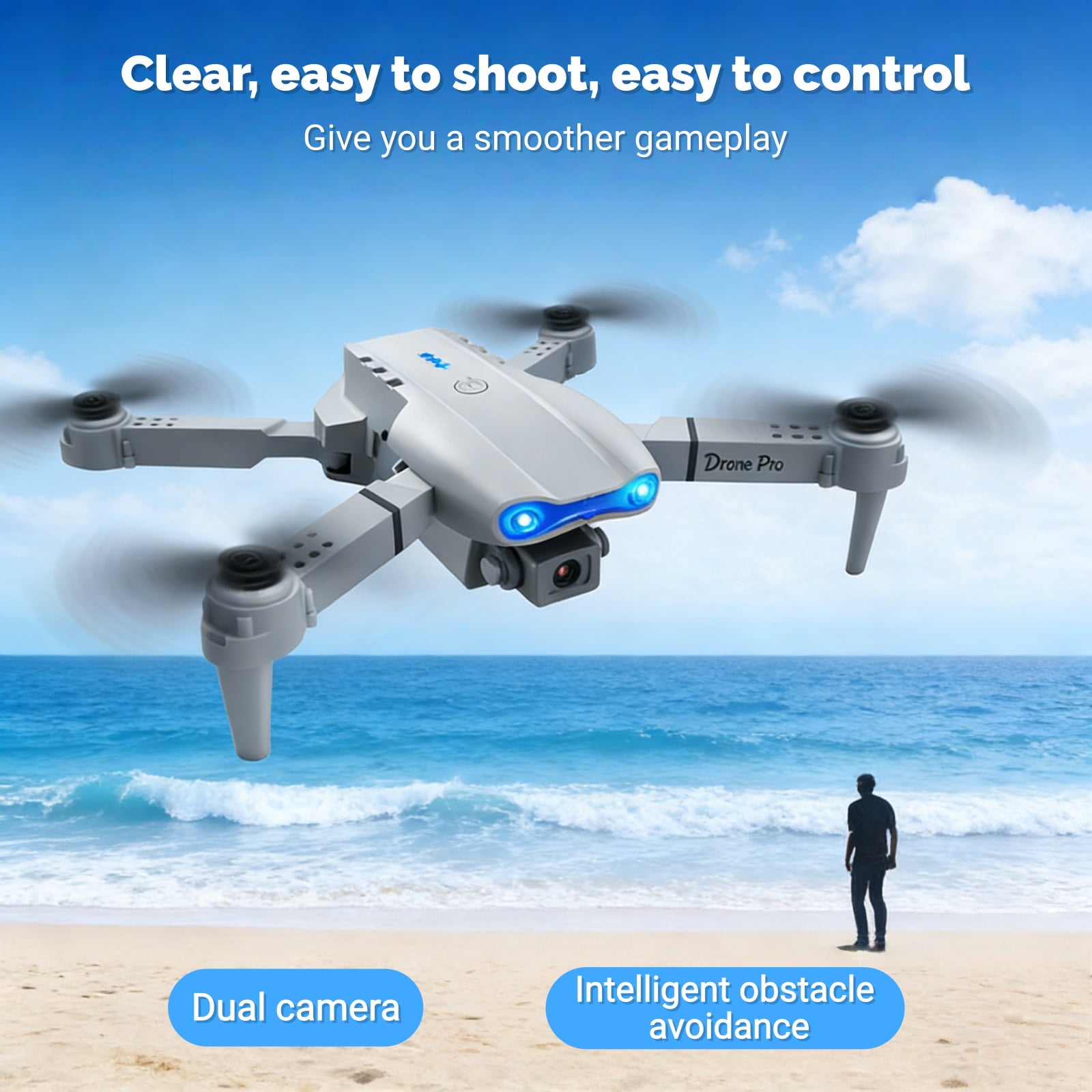 Ourlife 2.4" Screen Remote Dual Camera Drone with 1000mAh Rechargeable Battery, HD RC Quadcopter with Live View Display for Beginners, Gray.