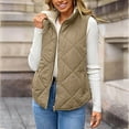 thumbnail image 6 of Sherpa Fleece Lined Jacket Vest for Women Winter Casual Warm Cropped Coat Sleeveless Full Zip Quilted Outerwear (XL, Khaki), 6 of 7
