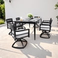 thumbnail image 2 of Modern 7-Piece Outdoor Patio Aluminum Dining Set, 35.5"x71" Rectangular Dining Table with Black Marble-Look Sintered Stone Top, Ember Black, 6 Swivel Rockers with Sunbrella Cushions, 2 of 9