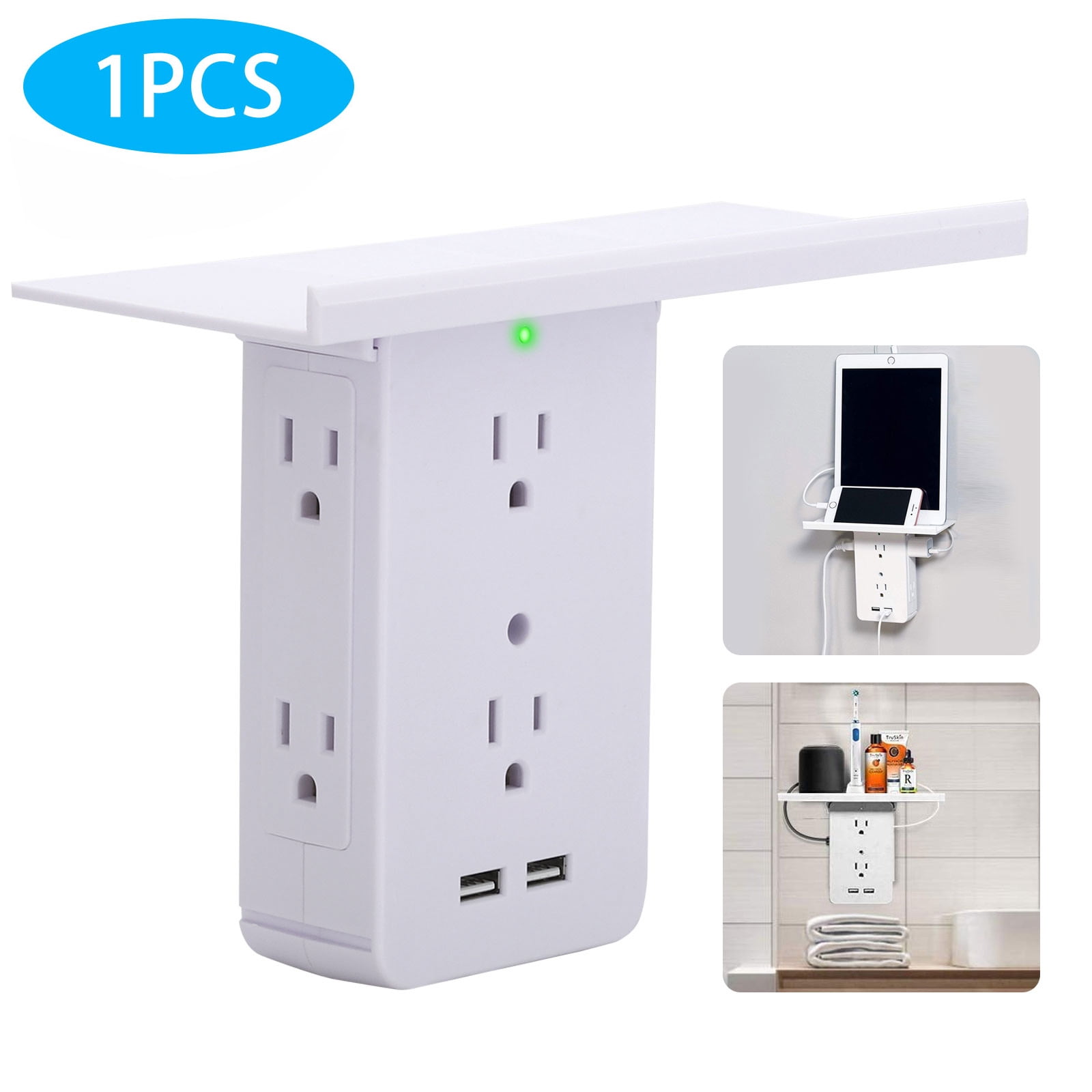 Socket Shelf Outlet, 2/1 Pcs Wall Outlet Shelf Holder, 8 Port Surge
