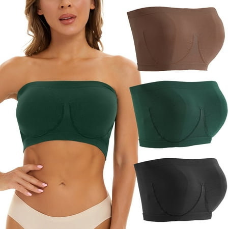 

〖TOTO〗Tube Tops For Women 3 Pieces Sports Bras For Women Plus Size Strapless Bra Bandeau Non Padded Top Stretchy Yoga Fitness Bra