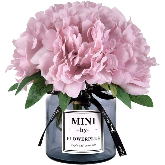 Artificial Peony Flowers with Vase, Faux Peony Flowers Fake Flowers Arrangements for Home Decor